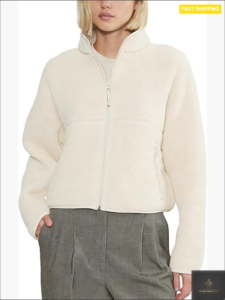 Fleece Sherpa Jacket Women Zip Up Long Sleeve Cozy Warm Coat With Pockets